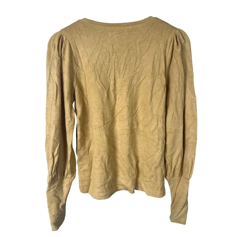 Madewell XS Puff-Sleeve Scoopneck Top Mustard Long Sleeve Women’s